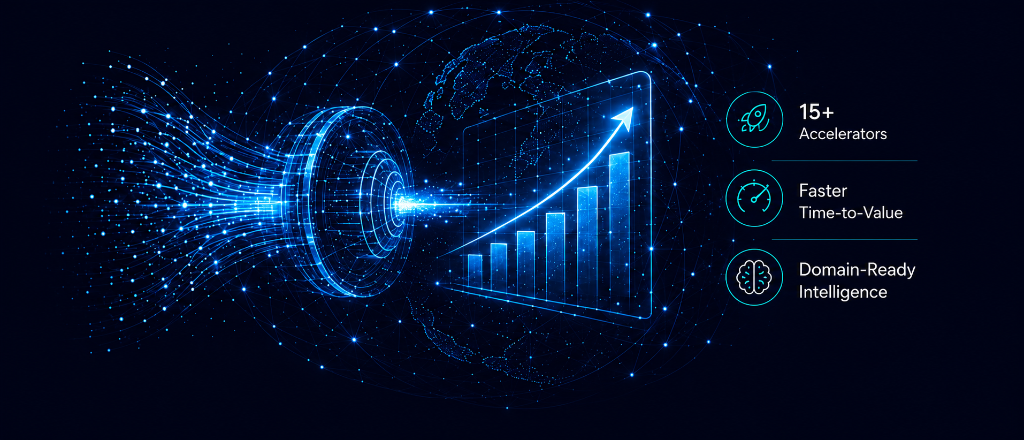 Digital growth chart with 15 plus accelerators, faster time-to-value and domain-ready intelligence